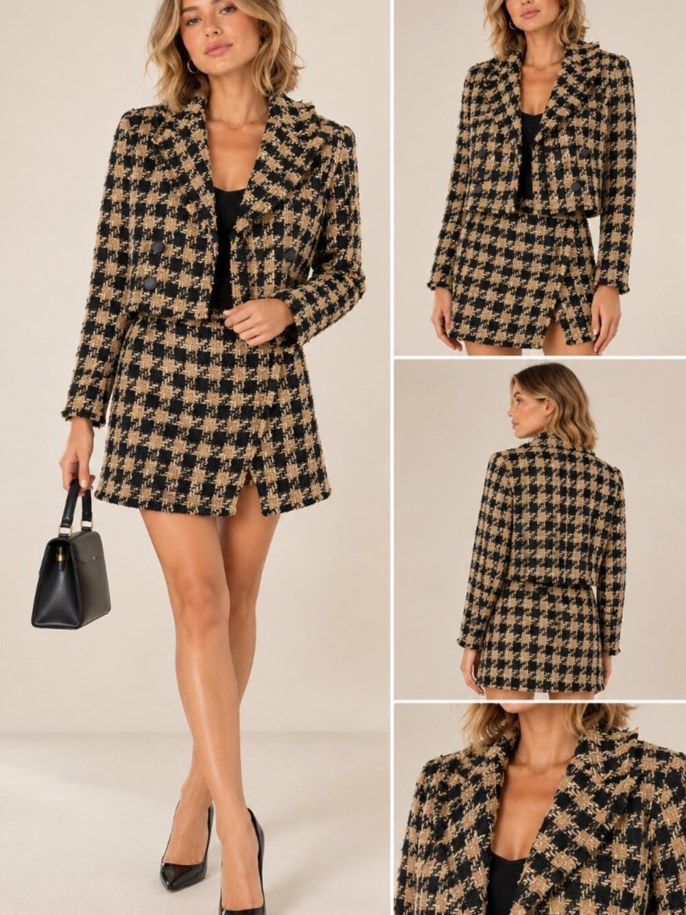 House of Harlow 1960 Black & Tan Tweed Blazer & Mini Skirt Set – Size S